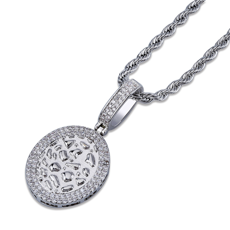 Men Fashion Hip Hop Necklace Jewelry Gold Plated CZ Round Brick Pendant Necklace for Men Women Nice Gift