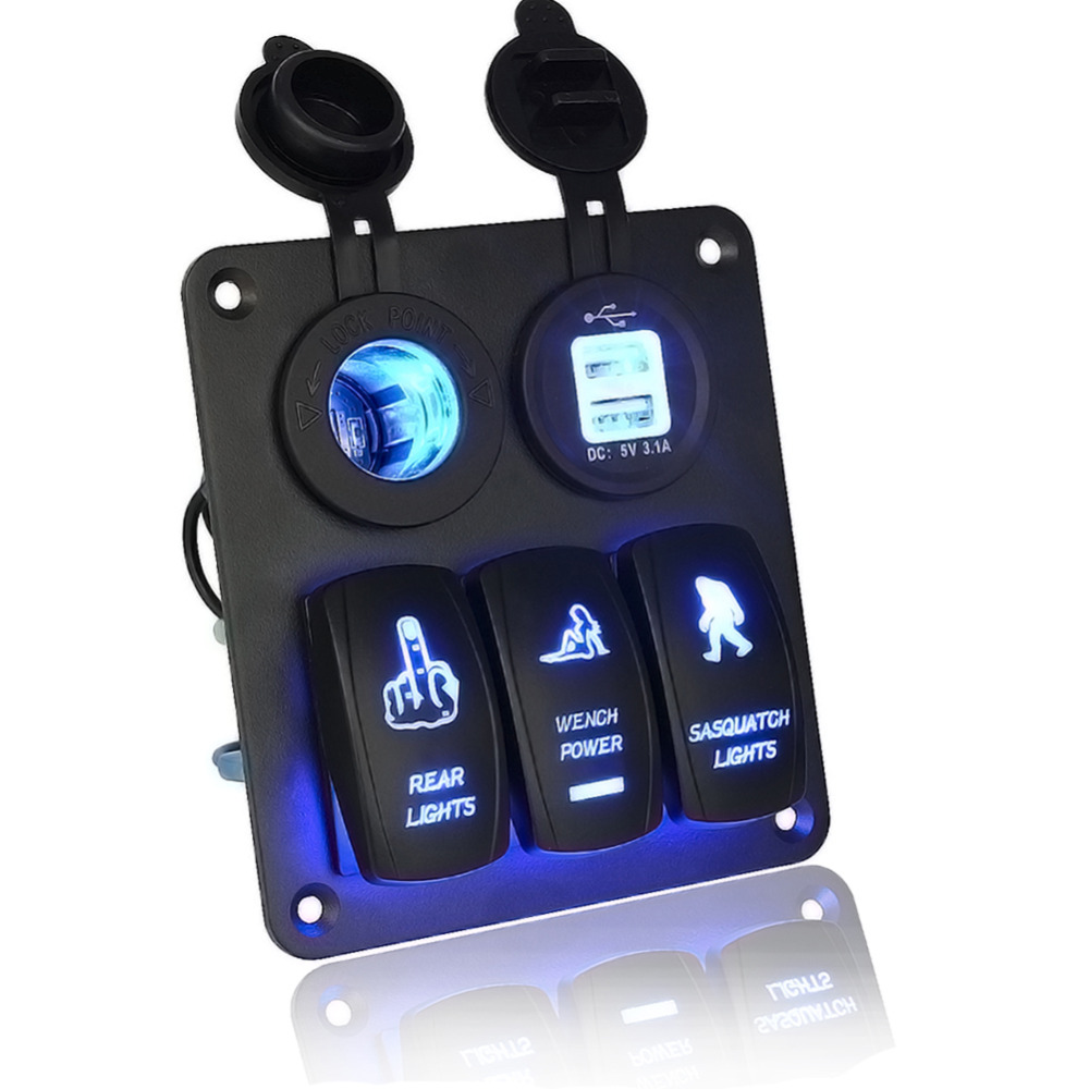 Car Cigarette Lighter Motorhome Automobiles 5 Pin 3-Band Lens Switchs USB Combination Panel Switch Blue LED Car-Styling New, Black
Car Cigarette Lighter Motorhome Automobiles 5 Pin 3-Band Lens Switchs USB Combination Panel Switch Blue LED Car-Styling New, Black