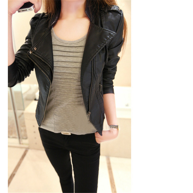 Wholesale- 2017 Autumn Fashion New Street Women's Short Washed PU Leather Jacket Zipper Bright Colors New Ladies Basic Jackets Good Quality