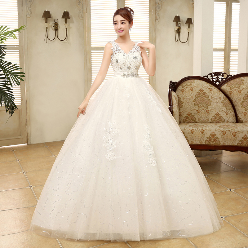 2018 Korean Style Sexy V Neck Lace Wedding Dress Wholesale Cheap Fashion Women Summer Dresses Retail Custom vestido de noiva