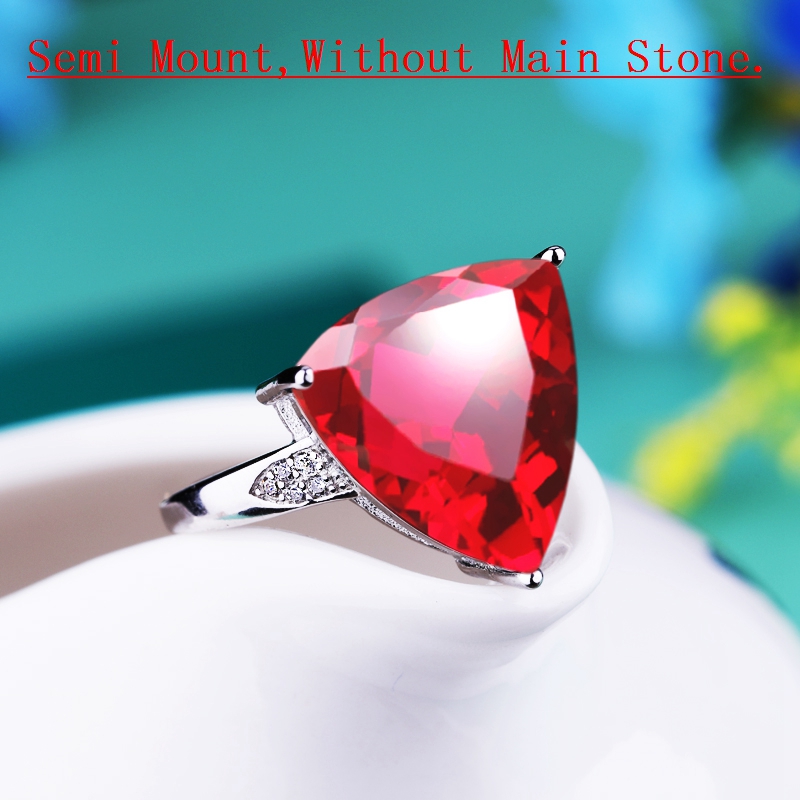 925 Sterling Silver Women Engagement Wedding Ring Crystal 13x13.4mm Triangle Cabochon Semi Mount Ring Setting Wholesale