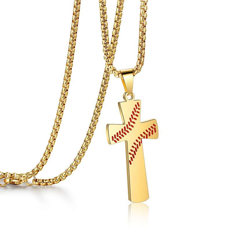 Charm Baseball Cross Scripture Pendants Cool Sport New Men Necklace Fitness Fashion Stainless Steel Workout Jewelry 18K Gold Plated