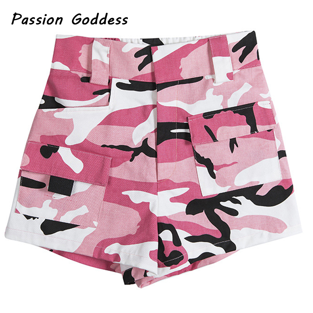 Women Cool Baggy Cargo Orange Camo Shorts Casual Pocket Short Overalls Gray Camouflage Loose Cargo Shorts Punk High Waist