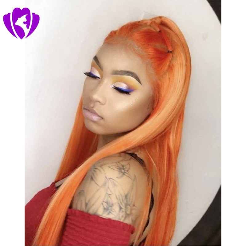 Fast shipping Orange Synthetic Lace Front Wigs for Women Afro Long Straight Wig cosplay Heat Resistant Full Natural Hair