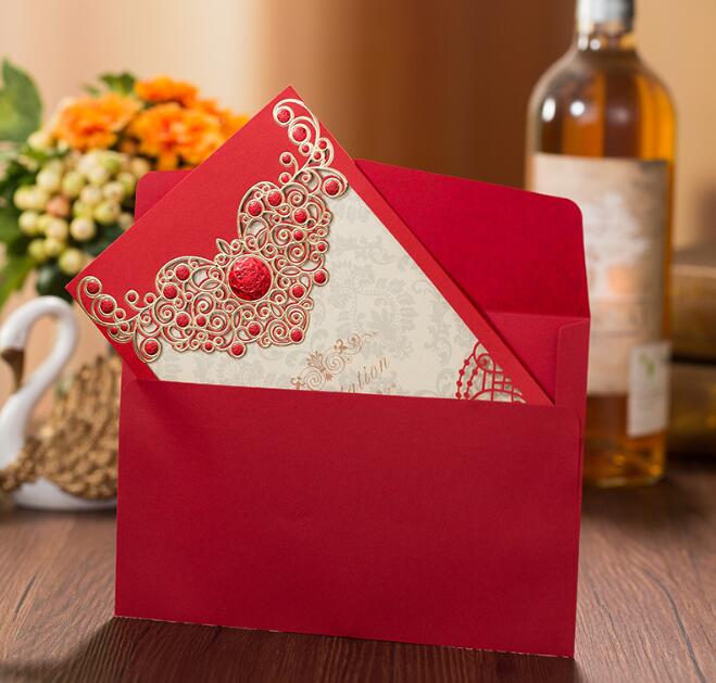 Romantic Laser Cut Wedding Invitation Card Gold Red Luxury Floral Elegant Lace Favor Envelopes Wedding Party Decoration