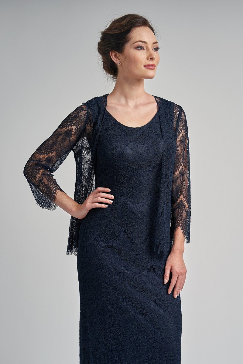 Elegant Two Pieces Mother of the Bride Dresses Lace Jewel Neck Sleeveless Long Plus Size Mothers Wedding Guest Dress with Jacket