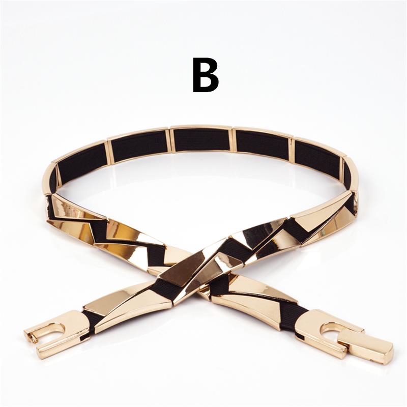 2018 New Arrival Metal Designer Belts Gold Elastic Formal Women Waist Belt With Different Geometry Designs