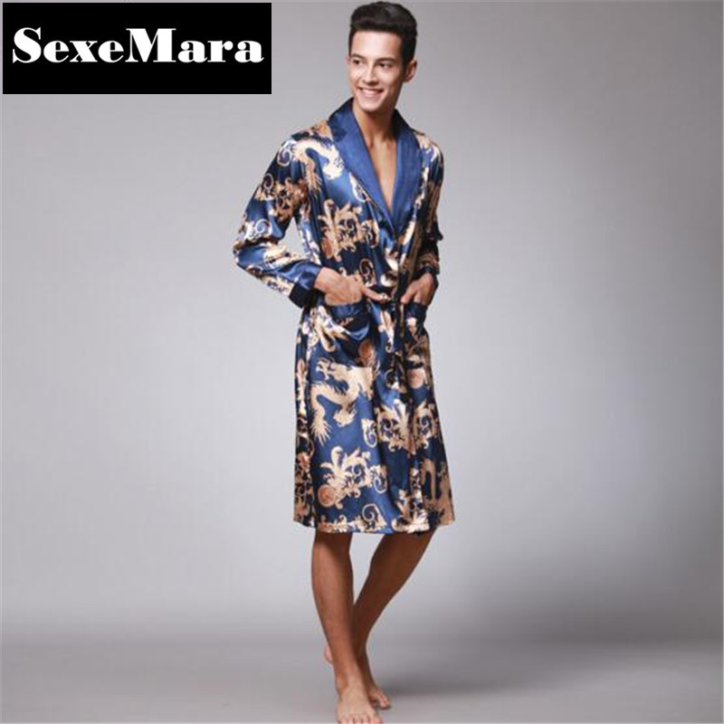ious Sexy Male Kimono Mens Silk Satin Pajamas for Men Bathrobe Gold Dragon Sleepwear Dressing Gowns Pijama Hombre D7-AE-63 C18110901