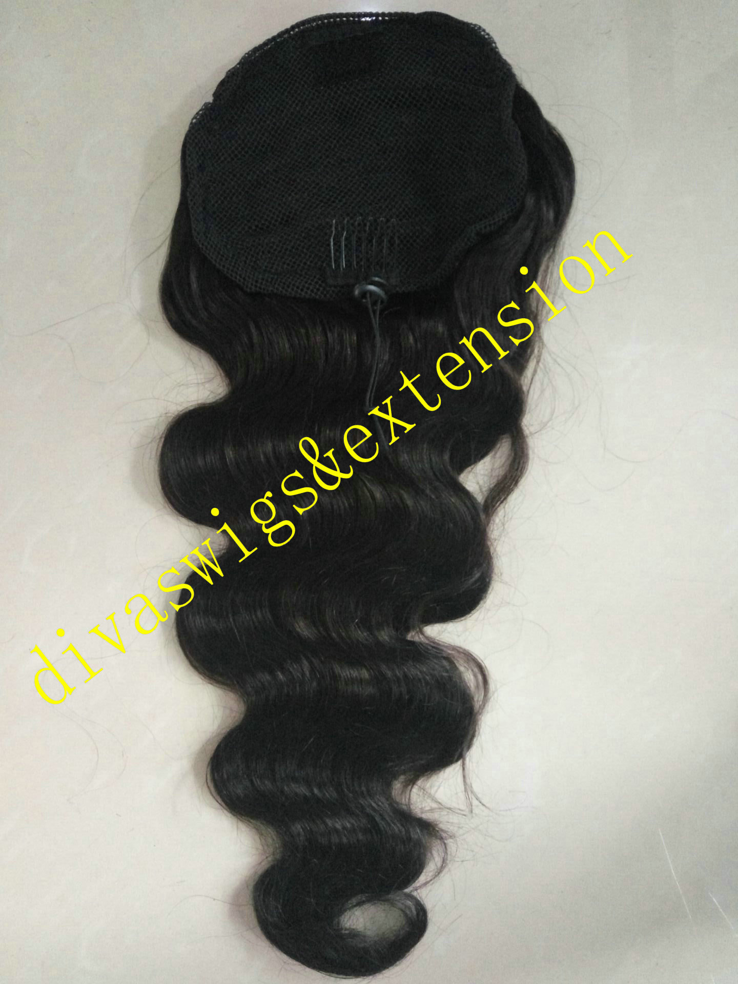 Natural curly body wave ponytail hairpiece Elastic band drawstring wet wavy human hair ponytail extension naturla wavy hairstyle140g