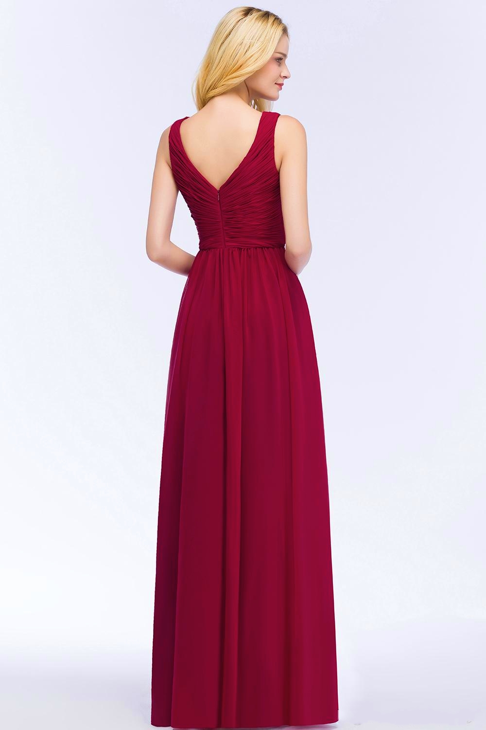 Burgundy A Line Chiffon Long Bridesmaid Dresses Sleeveless Ruffle Wedding Party Wear With Zipper Back Maid Of Honor Gowns HY4246