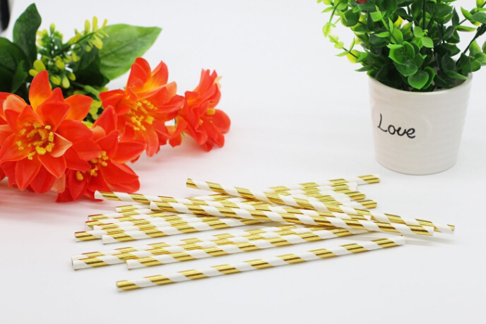Paper Straws Metallic Gold heart star Foil Stripe Paper Straws Gold Foil Stripe Paper Straws Party Supplies