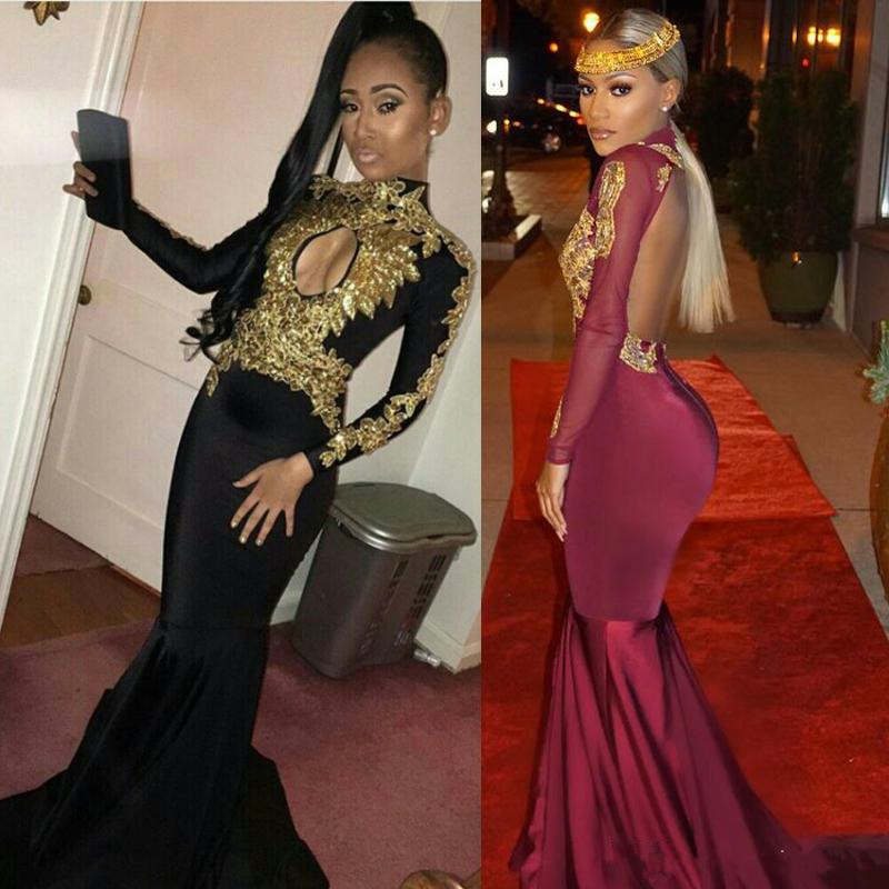 Black Girls 2018 Prom Dresses Long With Gold Appliques High Neck Long Sleeves Sexy Backless African Evening Gowns Party Wear, Water melon
Black Girls 2018 Prom Dresses Long With Gold Appliques High Neck Long Sleeves Sexy Backless African Evening Gowns Party Wear, Water melon