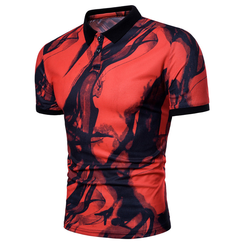 Men 3D Print Shirt Tops Summer T shirt Short Sleeve Novelty Printed Designer Turn Down Neck Polo Tees Wholesale Free Shipping