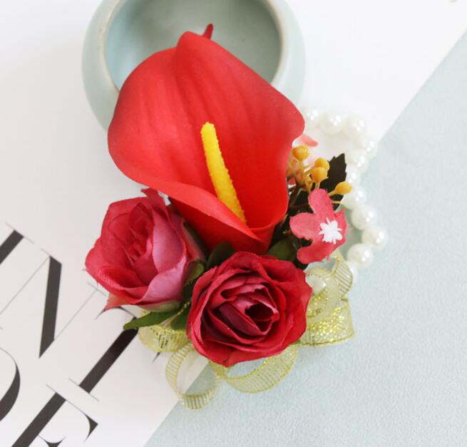 Boutonniere Wedding Corsages and Boutonnieres Ribbon Roses Callas Silk Flower Boutonnieres Groom Men Mariage Wedding Accessories