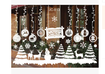 Christmas Static Sticker Snowflake Removable Christmas Glass Window Sticker With Elk Tree Small Bell For Christmas Decoration