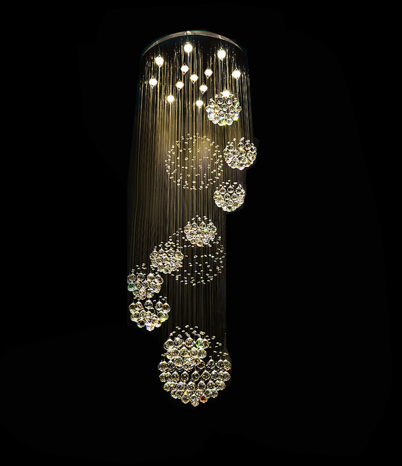 LED Modern Crystal Chandelier Lighting Rain Drop Large Stair Light Fixture with 11 Crystals Sphere Ceiling Lamp 13 GU10 Bulb s