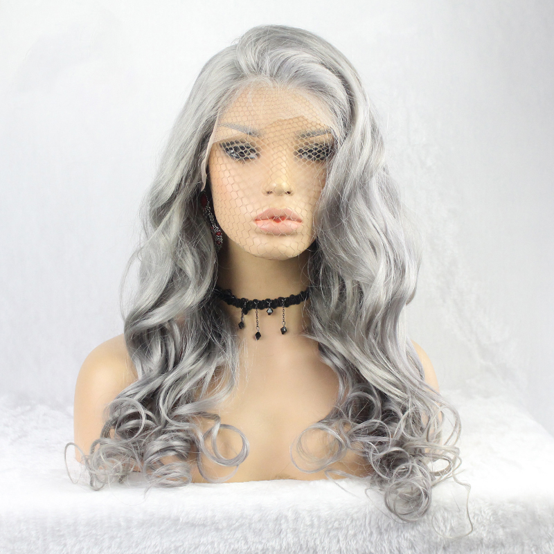 Grey Color Lace Front Human Hair Wigs Virgin Brazilian Remy Hair Wavy Lace Frontal Wig Glueless With Pre Plucked