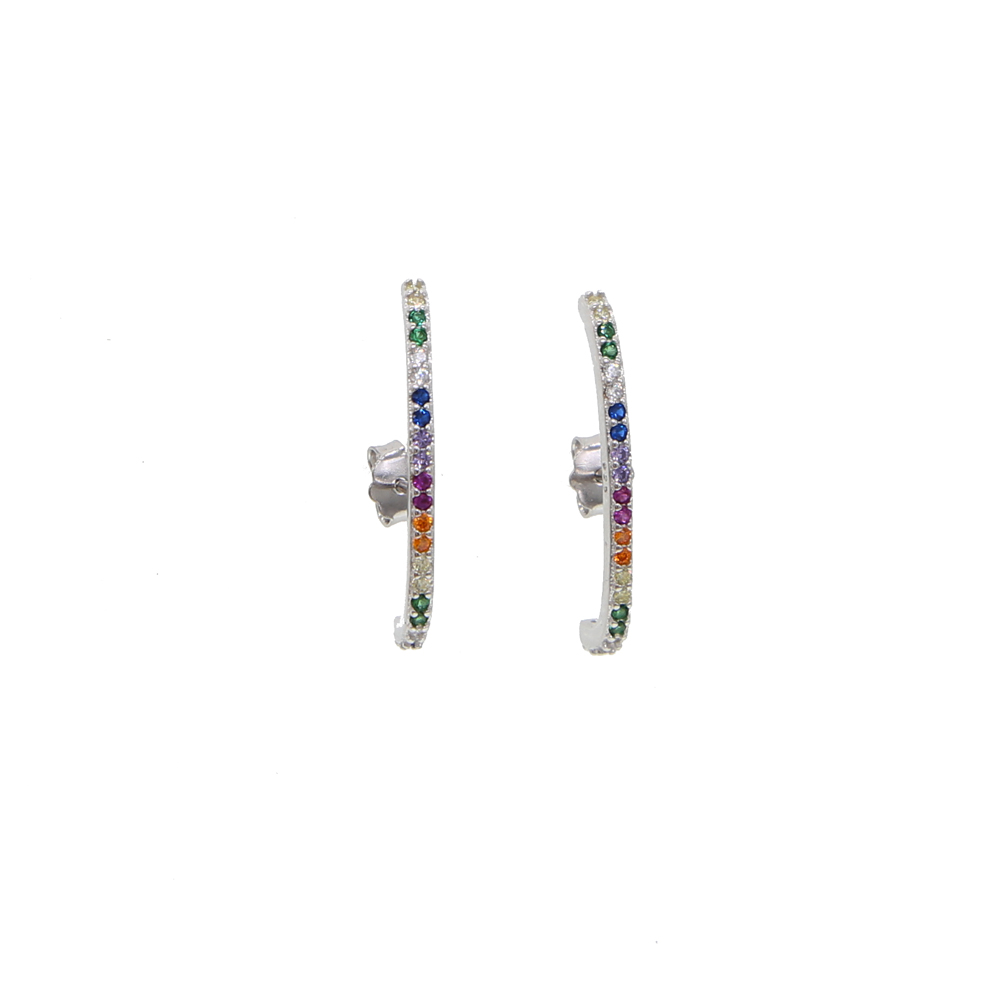 925 sterling silver simple rainbow bar stud earring long stud arround ear top to botton new arrived minimal delicate silver fine jewelry