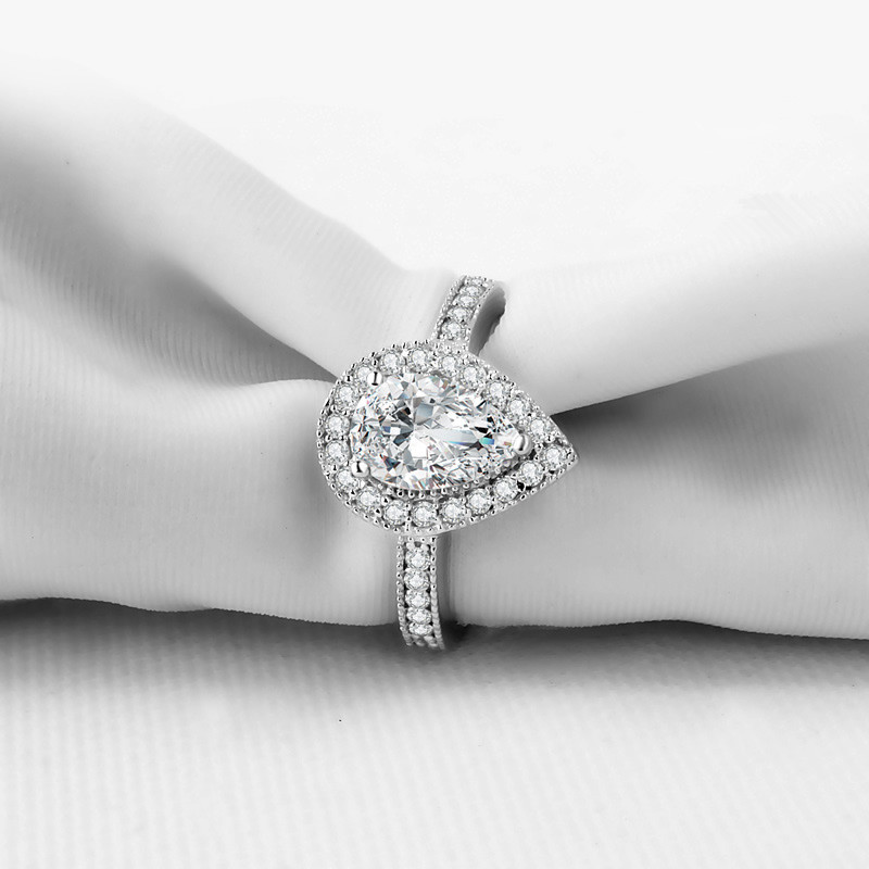 fashion Real 925 Sterling Silver Pear Ring for Women Fashion Drop Water CZ Stone Ring Jewelry N55