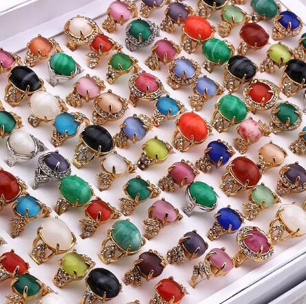 new Fashion Jewelry Mixed style Mixed order Exaggeration Opal Turquoise gemstone crystal Ring for Women