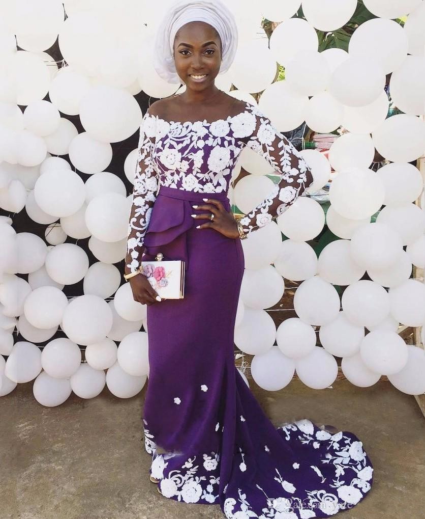 Off The Shoulder Purple Evening Dresses Floral Lace Satin Mermaid Evening Dresses African Aso Ebi Prom Dresses Sweep Train, Silver
Off The Shoulder Purple Evening Dresses Floral Lace Satin Mermaid Evening Dresses African Aso Ebi Prom Dresses Sweep Train, Silver