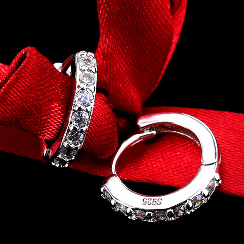S925 Silver Hoop Earring Full Rhinestone Inlay Earrings Jewelry Classic Fashion for Women Girls Child Gift