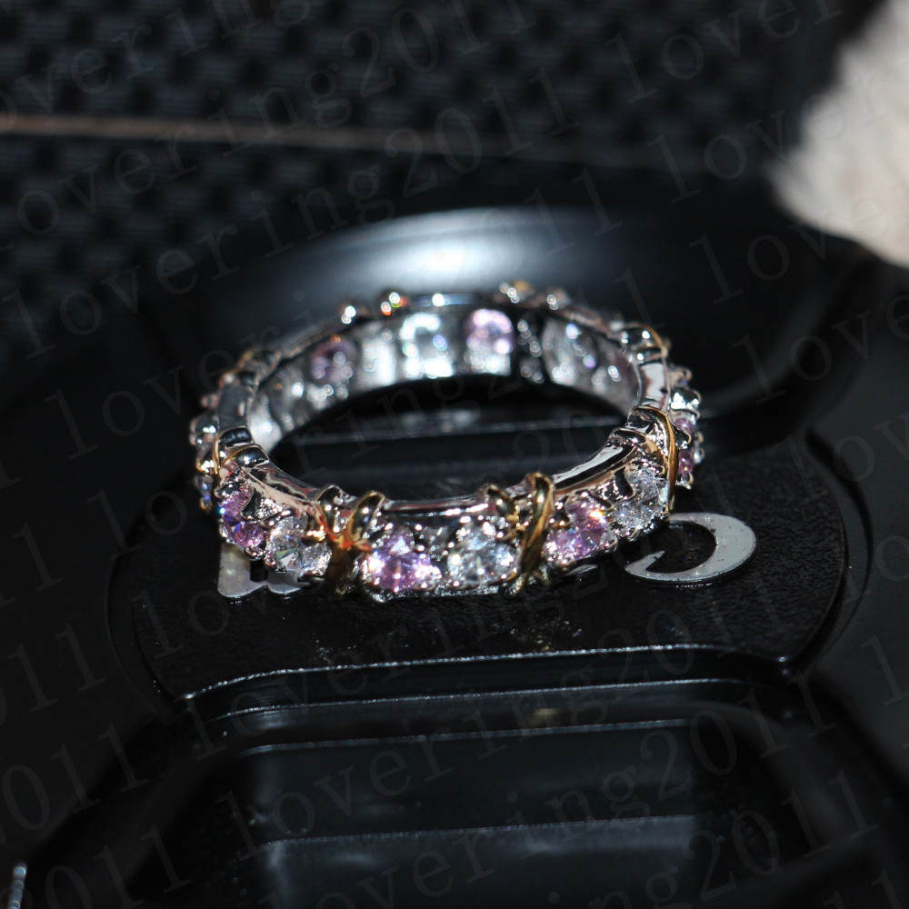 choucong Women Fashion ring Handmade pink stone Diamond 10KT White&Yellow Gold Filled Engagement Wedding Band Ring