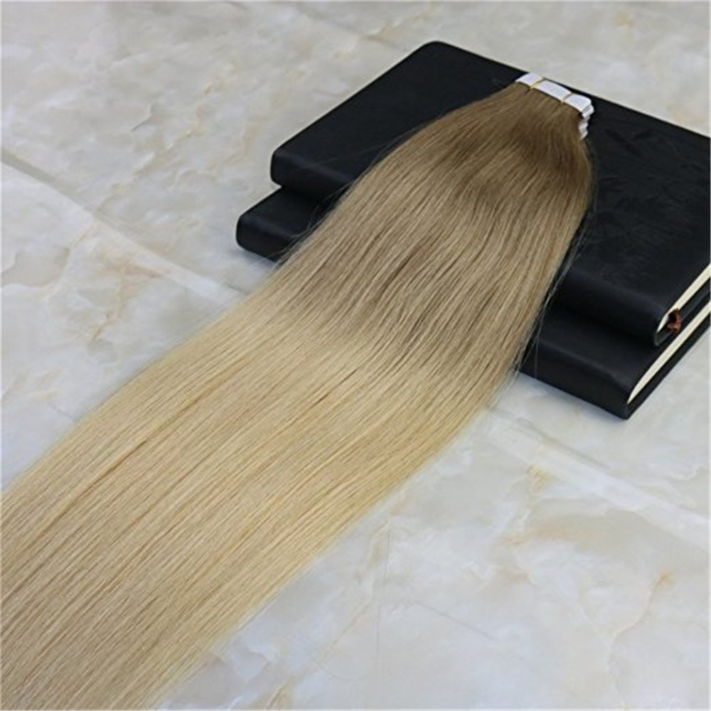Tape in Ombre Hair Extensions PU Skin Hair Weft Balayage Color #8 Light Brown To #613 Blonde Color 50g 20pcs per Package