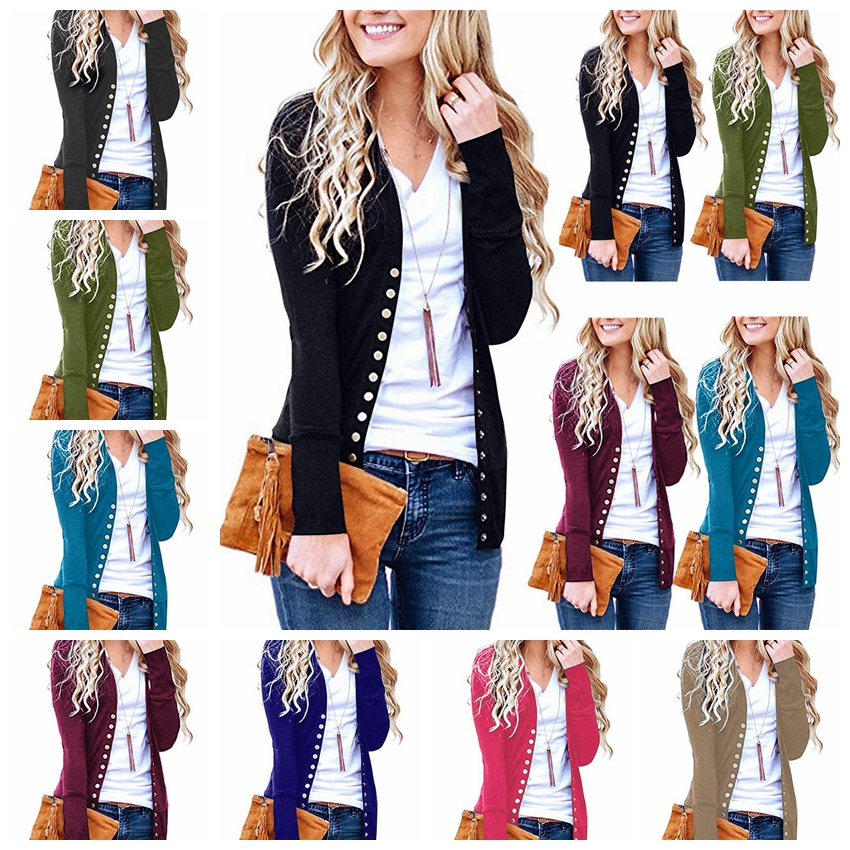 New fashion short sleeve solid color V-neck long-sleeved button cardigan T-shirt S M L XL XXL support mixed batch