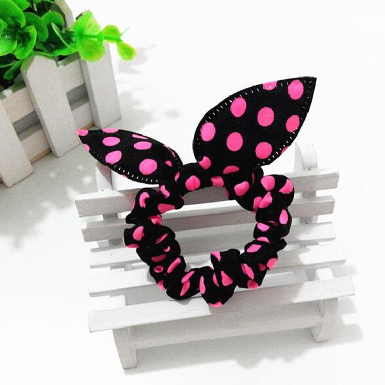 100Pcs/lot Children women Hair Band Cute Polka Dot Bow Rabbit Ears Headband Girl Ring Scrunchy Kids Ponytail Holder Hair Accessories