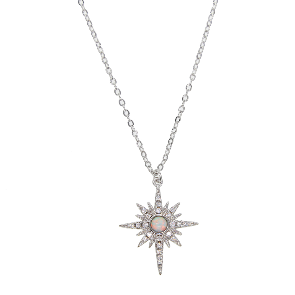 fashion gold plated jewelry northstar pendant necklace with clear cz white fire opal gemstone starburst 2021 christmas gift jewelry