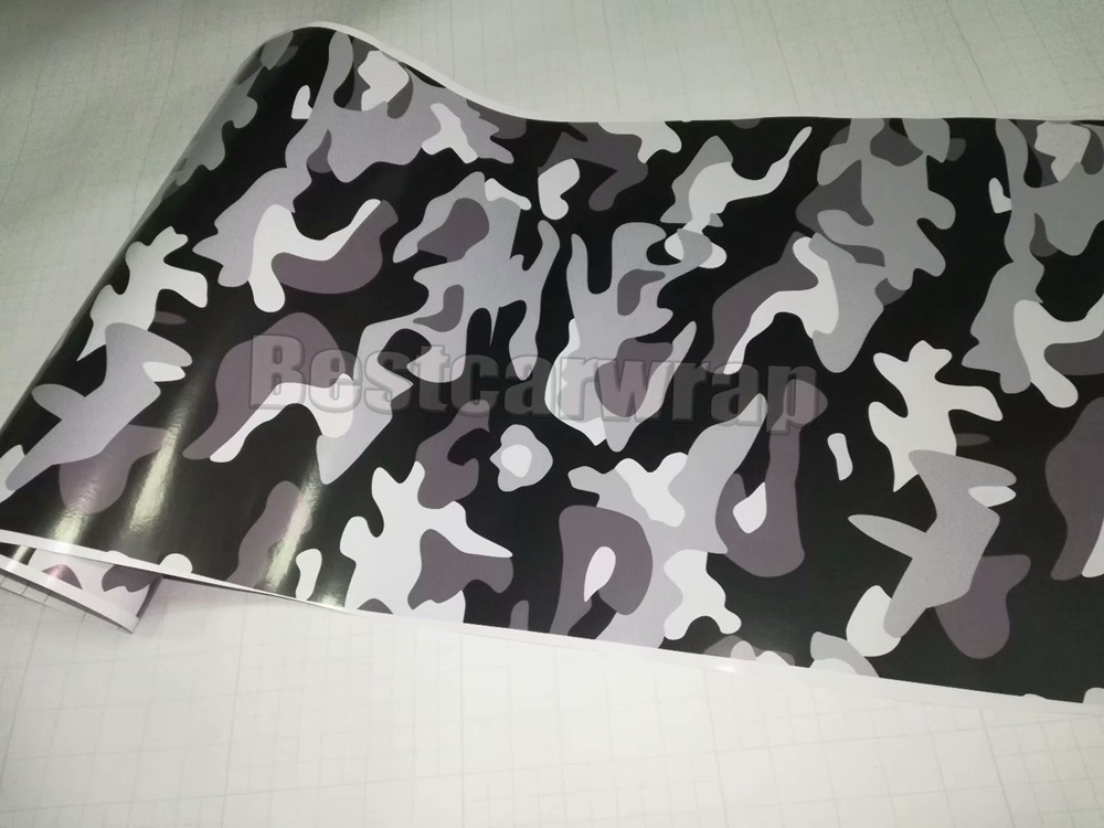 Winter Snow black white Gray Camouflage Vinyl wraps for Vehicle car wrap Graphic Camo covering stickers air bubble free 1.52x30m 5x98ft