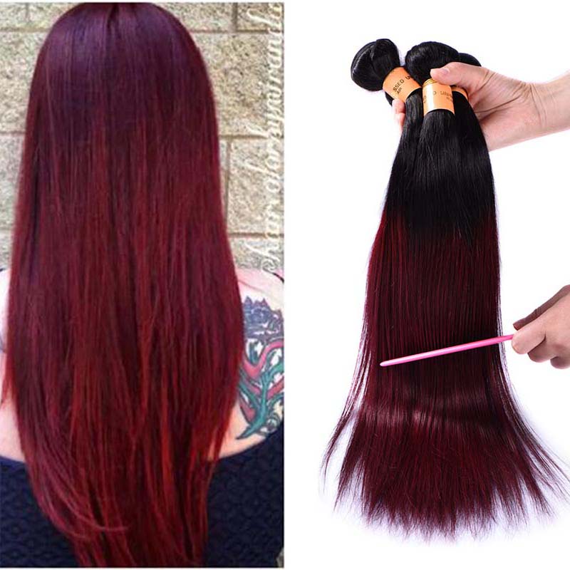 

Brazilian Ombre Straight Human Hair 4 Bundles Dark Red 1B 99J Burgundy Brazilian Virgin Hair Weave 100% Red Human Hair Extensions, Ombre color