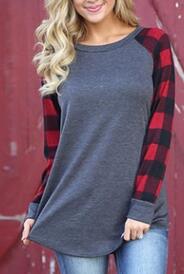 Autumn T Shirts For Women With Print Plaid High Quality Casual Tops Cotton Loose Woman Clothing Long Sleeve T-Shirt