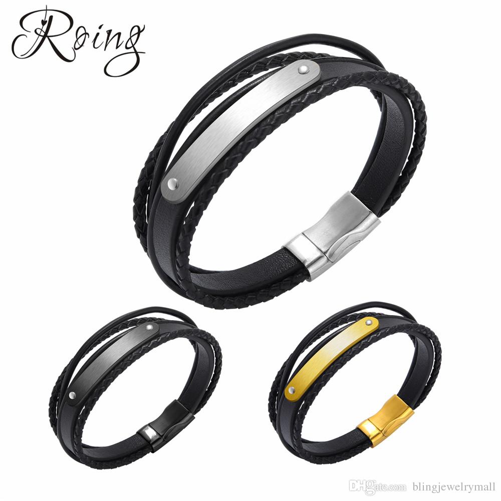 Roing Trendy 3 Layers Black Wrap Leather Bracelet For Men Women Braided Cuff Stainless Steel Adjustable Bracelet Jewelry RO1280
Roing Trendy 3 Layers Black Wrap Leather Bracelet For Men Women Braided Cuff Stainless Steel Adjustable Bracelet Jewelry RO1280