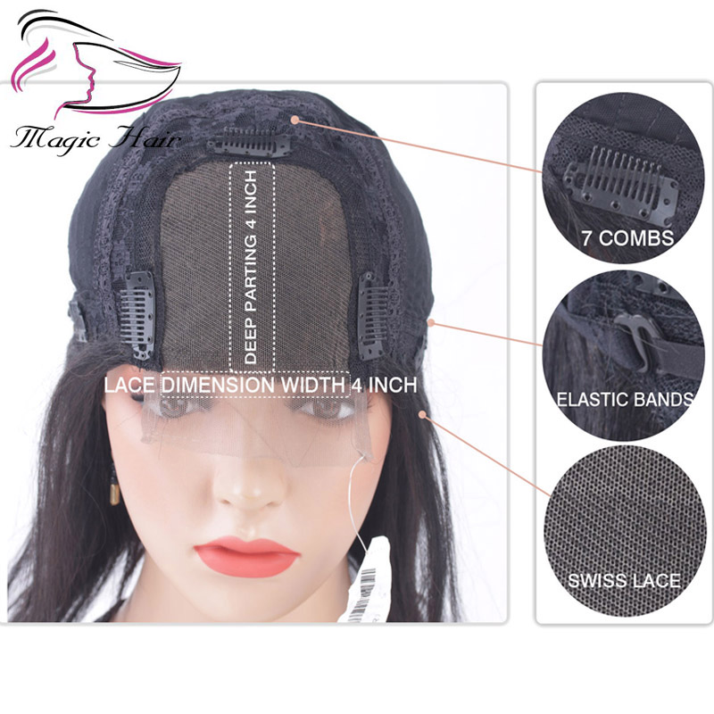 Evermagic Brazilian hair non-remy 4x4 deep parting lace front human hair wigs straight pre-plucked with baby hair glueless lace front wig