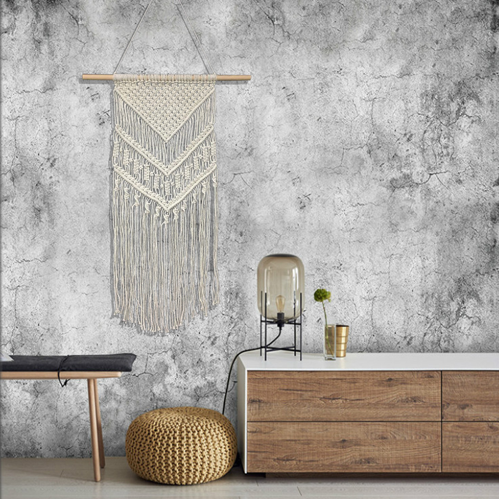 New Hand Knotted Macrame Wall Art Handmade Cotton Wall Hanging Tapestry with Lace Fabrics Bohemian Wedding Decoration