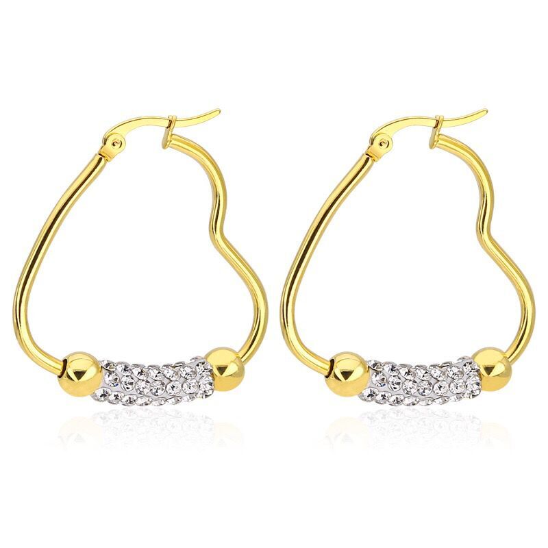 Wholesale (TE-0042) 316L Titanium steel Crystal Heart Circle Hoop Earrings Jewelry For Women Yellow Gold Color от DHgate WW