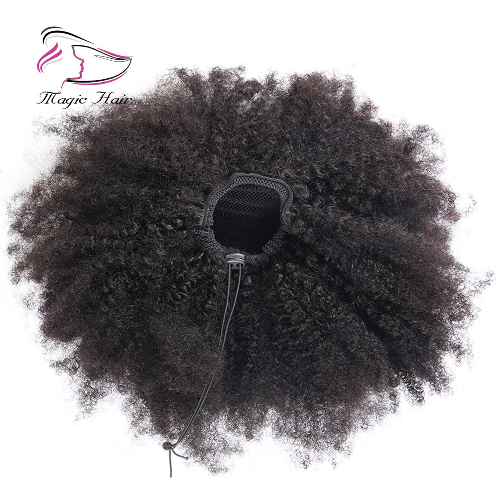 Afro Kinky Curly Ponytail For Women Natural Black Remy Hair 1 Piece Clip In Ponytails 100% Human Hair Evermagic Hair Products