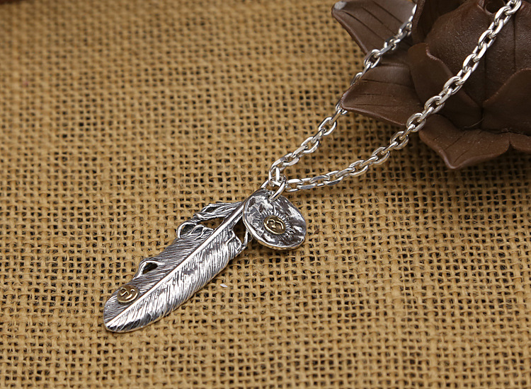 Brand new 925 sterling silver vintage jewelry antique silver hand-made designer feather necklace pendants no chain men women