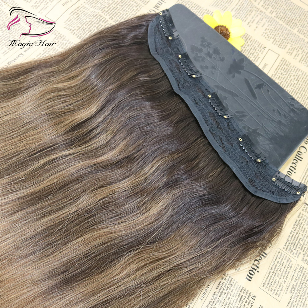 One Piece Clip In Human Hair Extensions Ombre Balayage Color #2 Fading to Color #8 5Clips With Lace