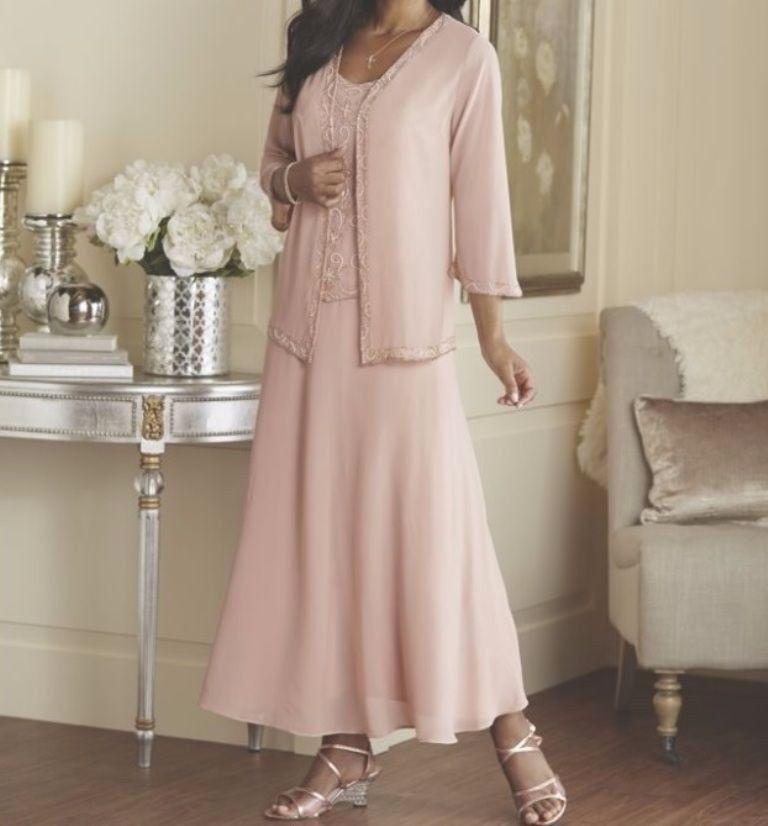 Pink Ankle Length Mother Of The Bride Dresses With Jacket Lace Appliqued Plus Size Evening Gowns Formal Wedding Guest Dress