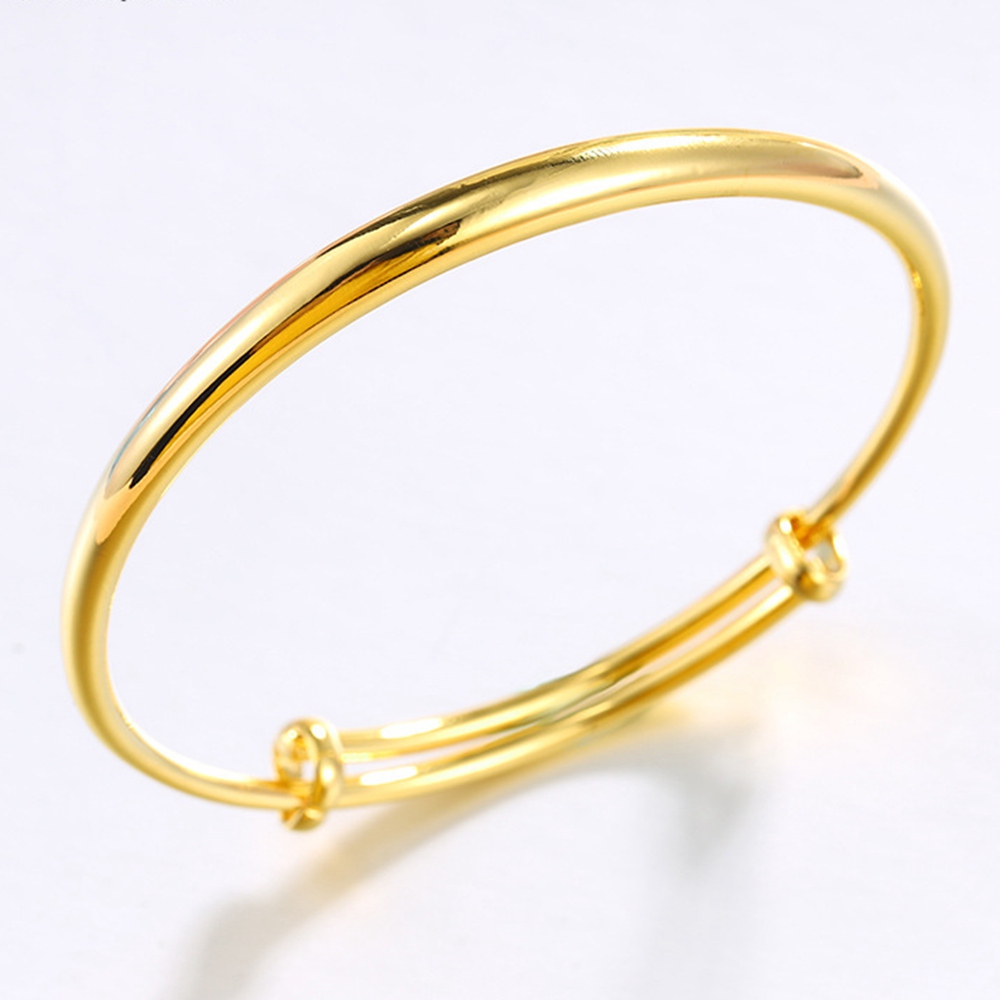 2 pieces/1 pair Smooth Womens Bangle Bracelet Solid 18k Yellow Gold Filled Adjustable Bangle Classic Style Fashion Jewelry