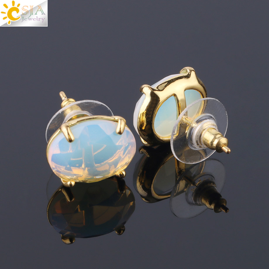 CSJA Fashion Gold Stud Earring Natural Oval Faceted Gemstone Bead Prong Setting Pierced Earrings for Girls Women Opal Jewelry Wholesale F694
CSJA Fashion Gold Stud Earring Natural Oval Faceted Gemstone Bead Prong Setting Pierced Earrings for Girls Women Opal Jewelry Wholesale F694