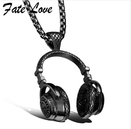Hip Hop Jewelry Men Necklace Stainless Steel Music Headphone Pendant Necklaces 2018 Fashion Cool Gifts Mens Jewellery Collier