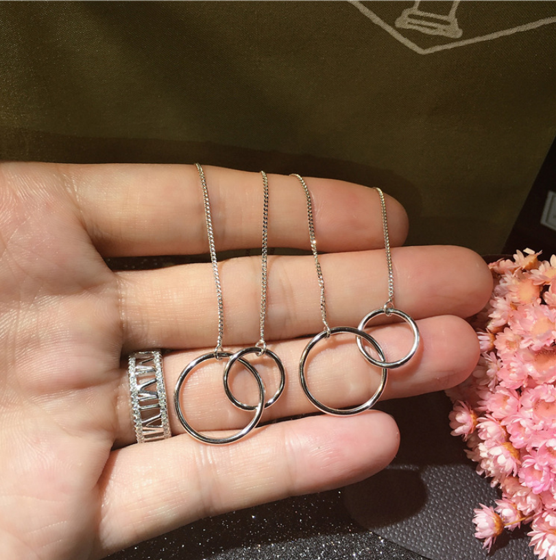 Sterg Double Circle Infinity Pendant Necklace for Women, Sier Eternity Bohemian Jewelry Clavicle Chain