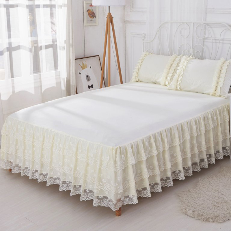 Pink Lace bedding Bed Skirt 1/3pcs Romantic Princess Bedspread Girls Bed sheet Pillowcase Home Textile Full Queen King Size