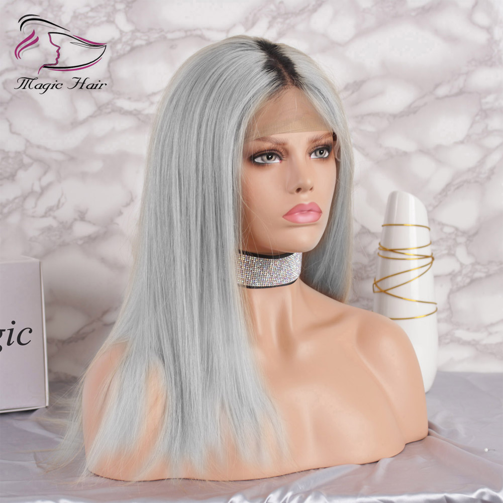 Ombre Silver Grey Glueless Full Lace Human Hair Wigs with Baby Hair Pre Plucked 130% Density Brazilian Virgin Hair Lace Front Wigs