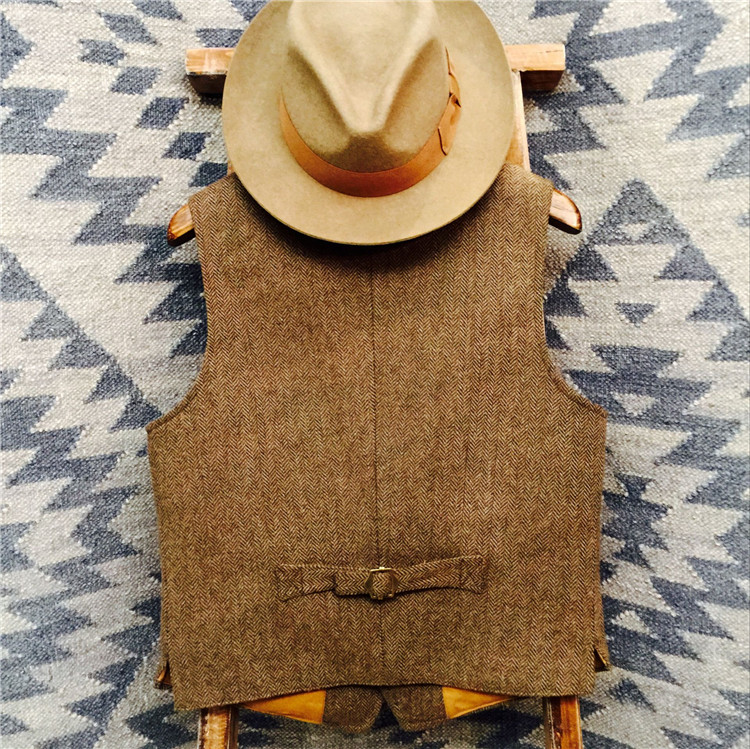 2019 Farm Brown Groom Vests Wool Herringbone Tweed Vest Slim Fit Men's Suit For Prom Country Wedding Waistcoat Dress Tailor Made Plus Size