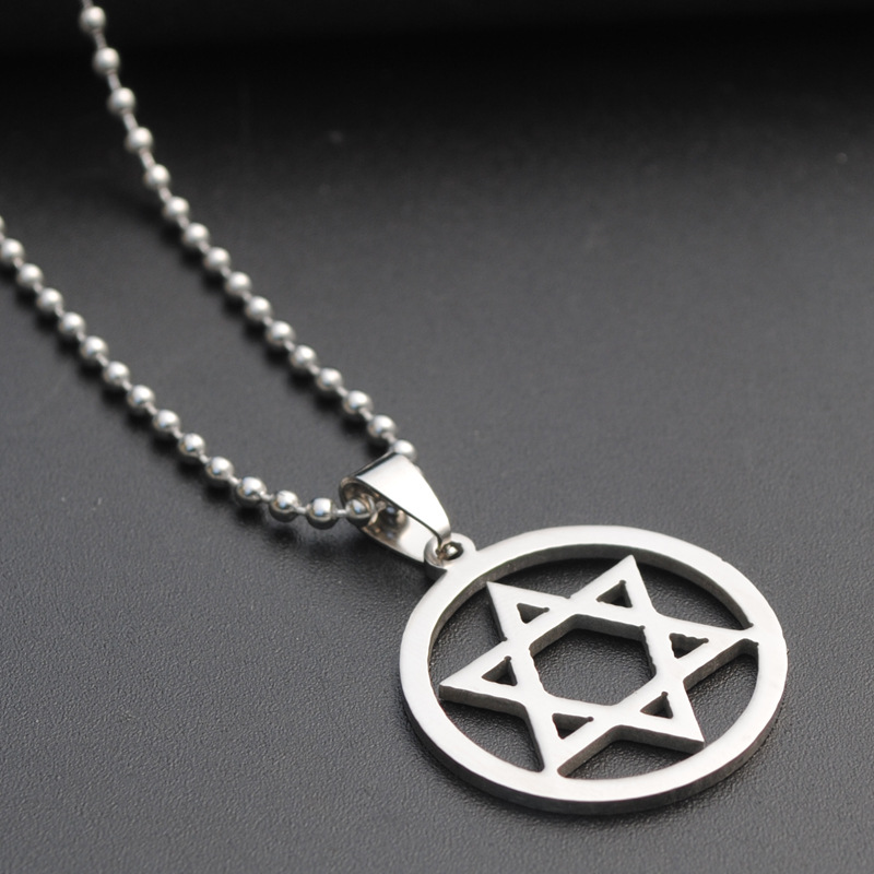 1pcs Stainless Steel Hexagon Six-pointed Star Magic Symbol Necklace Israel Emblem Necklace Geometric Round Overlapping Triangle Necklace